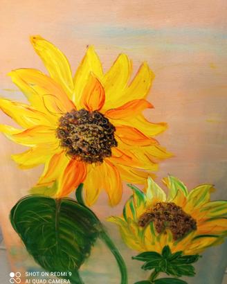 Quadro grande girasoli olio su tela