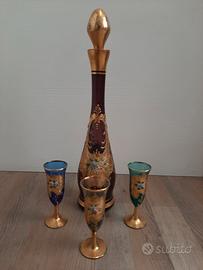 Bottiglia e bicchieri vetro Murano