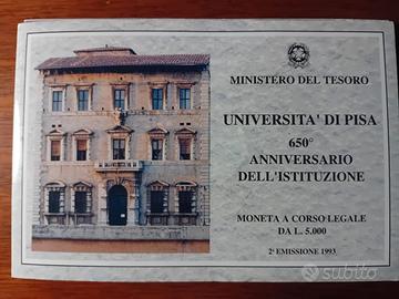 Moneta Argento 650° Università di Pisa blister FDC