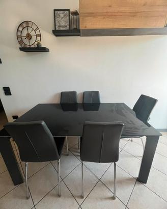 Tavolo allungabile doppio piano nero/marmo e sedie
