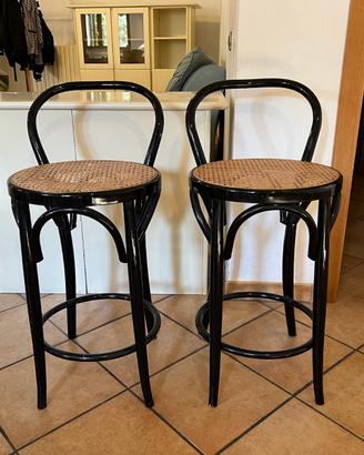 Set 2 sgabelli in legnon e paglia di Vienna