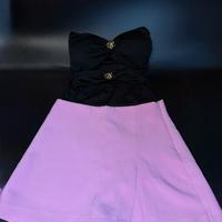 Gonna pantalone rosa + top nero SET