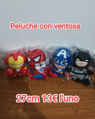 Peluche con ventosa pupazzi spiderman Batman Ironm