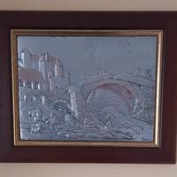 Quadro su lastra in argento (33×25),cornice legno