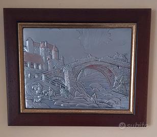 Quadro su lastra in argento (33×25),cornice legno