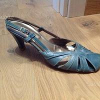 Sandali pelle verde, tacco alto, n.39 ottimi