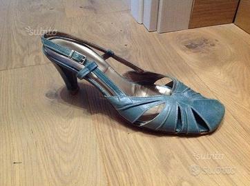 Sandali pelle verde, tacco alto, n.39 ottimi