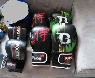 Guantoni, fasce, conchiglia per arti marziali