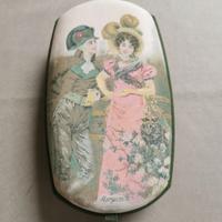 Scatola vintage Morgane verde e beige in tessuto