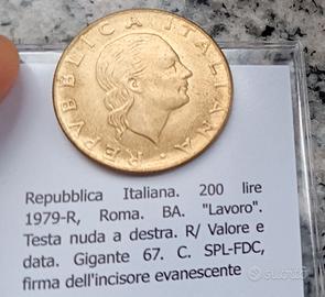 Rara variante 200 lire testa pelata nuda a destra