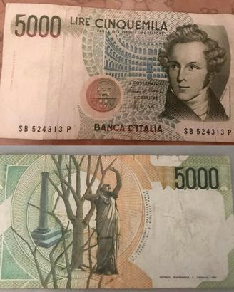 Banconota vecchie 5000 lire Vincenzo Bellini 1985