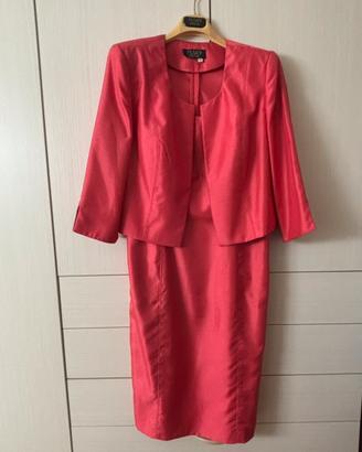 Completo giacca e abito in shantung color corallo