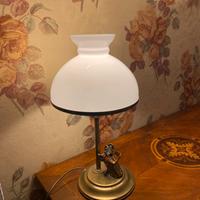 Lampada scrivania tavolo in ottone/vetro opalina