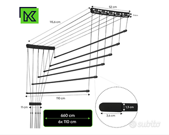 Stendibiancheria salvaspazio da soffitto KADAX