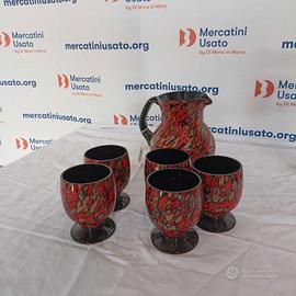 Servizio di 5 coppe e brocca in vetro avventurina