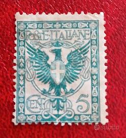 Regno 1901- 5 ct verde azzurro MH