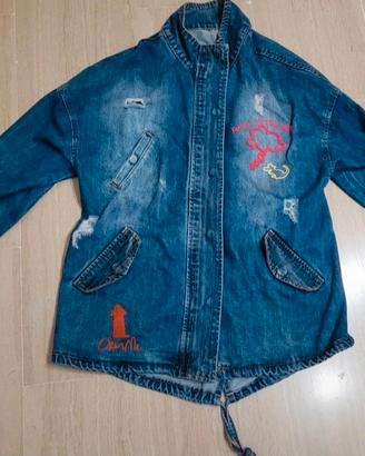  giubbotto parka denim jeans graffiti