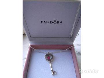 Pandora Collana Chiave e Cuore rosa con cuoricino