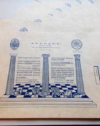 Lotto 20 certificati Massoneria logge massoniche