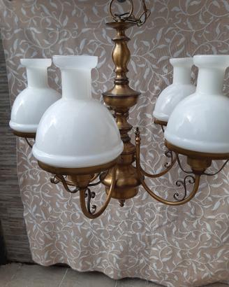 Lampadario a 5 luci in ottone. Vintage 