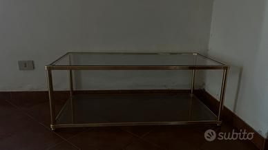 Tavolo da fumo vintage in ottone  e vetro fume