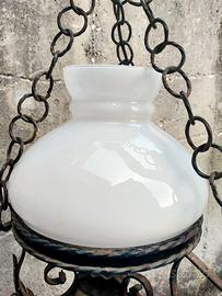 Lampadario vintage vetro opalino e ceramica