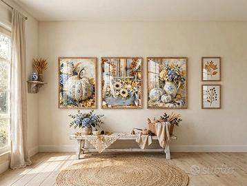 3 Poster Autunno Zucche Fiori Wall Art Home Decor