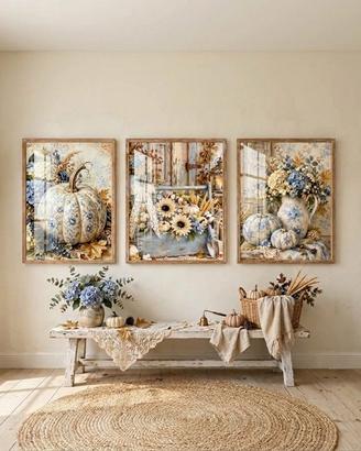 3 Poster Autunno Zucche Fiori Wall Art Home Decor