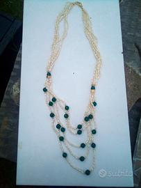 Collier 5 fili con perle di fiume e agata Anni 90
