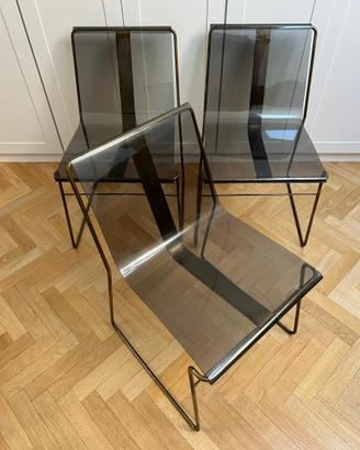 3 sedie di Jacques Charpentier plexiglass e cromo