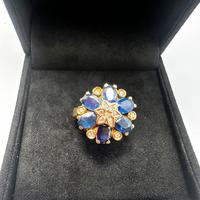 Anello oro 18kt diamanti e zaffiri naturali