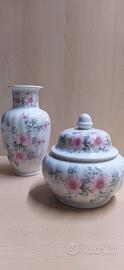 coppia in ceramica vaso  fiori + portadolci