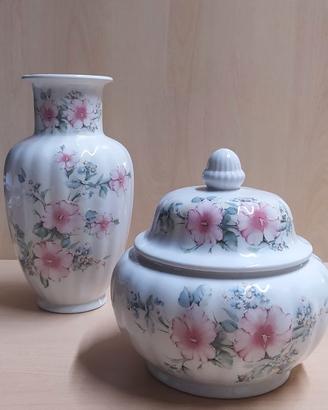 coppia in ceramica vaso  fiori + portadolci