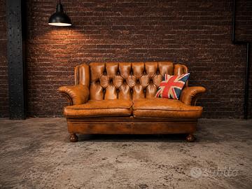 Divano Chester Chesterfield Quee in cuoio inglese 