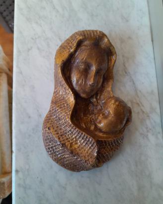 Madonna con Gesù bambino in gesso dorato appendibi