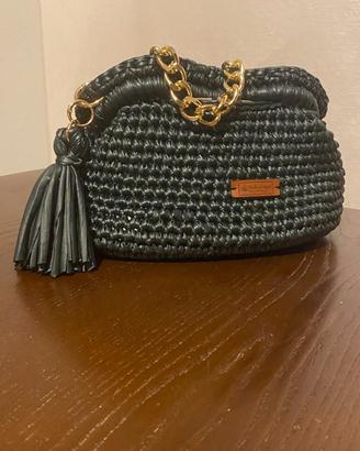 Clutch bag uncinetto ecopelle verde catena dorata