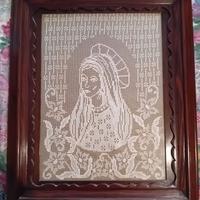 Quadro in uncinetto filet con soggetto religioso