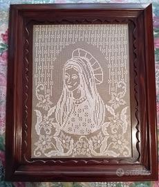 Quadro in uncinetto filet con soggetto religioso