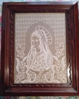 Quadro in uncinetto filet con soggetto religioso