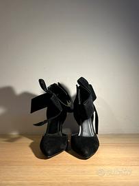 scarpe tacchi donna vintage stivali neri fiocco