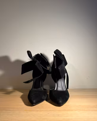 scarpe tacchi donna vintage stivali neri fiocco