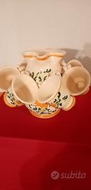 Brocca e Sei Bicchieri in Terracotta Dipinti a Man