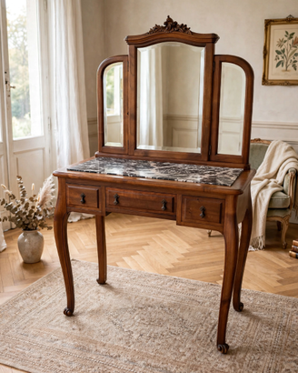Toeletta antica in noce con marmo nero Liberty