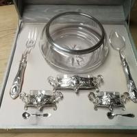 set ciotola, posate, saliera vintage. argento 800