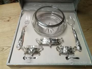 set ciotola, posate, saliera vintage. argento 800