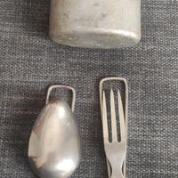 Posate + bicchiere alluminio militare tipo balilla