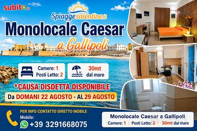 LAST MINUTE Monoloc. a Gallipoli *30mt dal mare
