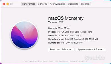 Mac mini late 2014 i5 4gb 250gb ssd