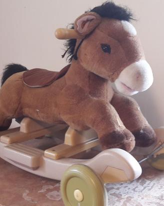 Cavallo peluche a dondolo con ruote cavalcabile