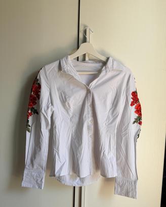 Camicia Donna Bianca Ricami Floreali-Taglia S